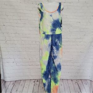 Women's Textured Sleeveless Tie Dye Ruched Butt Jumpsuit Large/XL